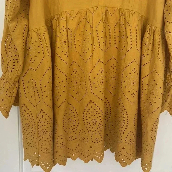 NWT Topshop Broderie Eyelet Ruffle Long Sleeve Minidress Yellow Sz 8 - Picture 9 of 14